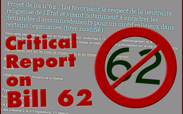 Critical Report on Bill 62, Adopted by the Québec National Assembly on October 18, 2017