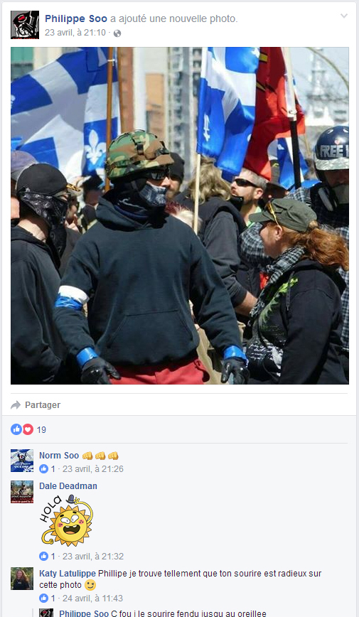  Philippe Gendron of the Soldiers of Odin, larping a tough guy at the Front patriotique du Québec demonstration, April 23, 2017.