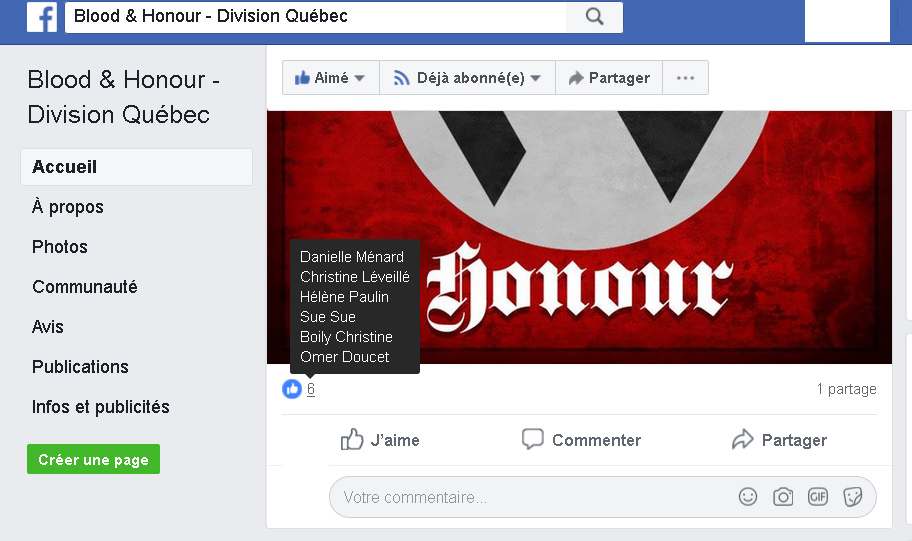  Danielle Ménard, Christine Léveillé, Hélène Paulin, Sue Sue, Boily Christine et Omer Doucet aiment Blood & Honour