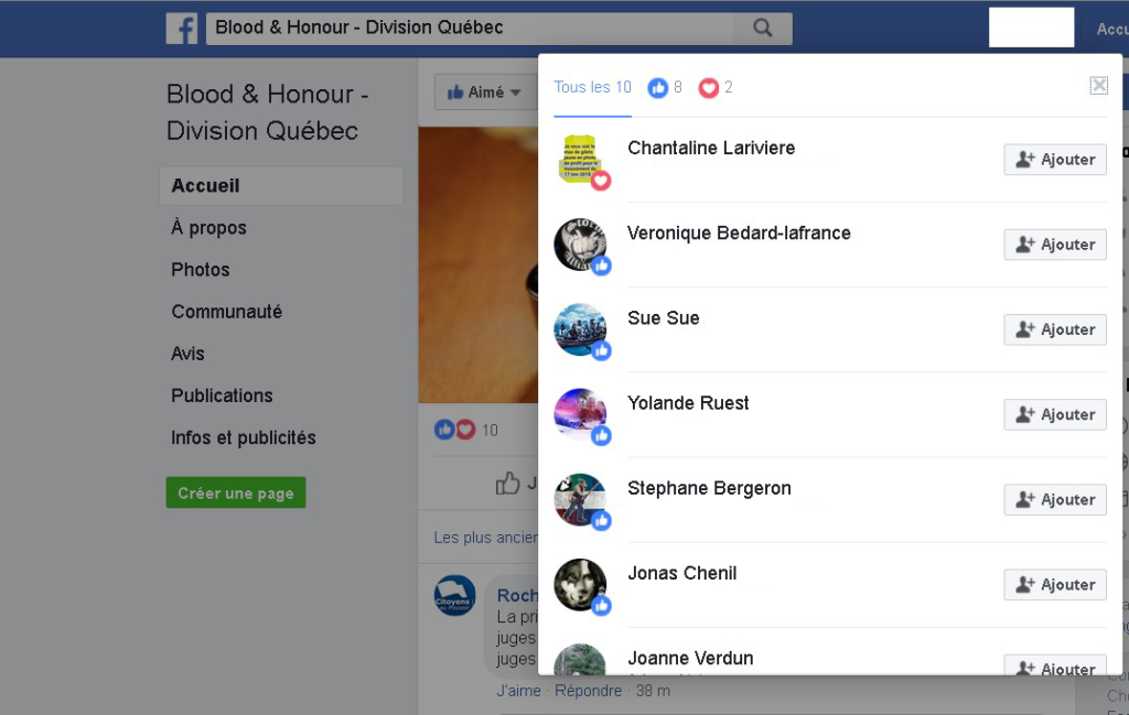 Chantaline Lariviere, Veronique Bedard-Lafrance, Sue Sue, Yolande Ruest, Stephane Bergeron, Jonas Cheni et Joanne Verdun aiment les principes fondateurs de Blood & Honour
