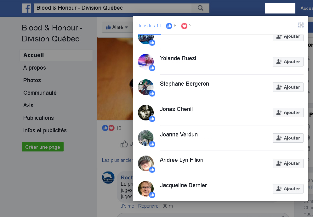  Yolande Ruest, Stephane Bergeron, Jonas Chenil, Joanne Verdun, Andrée Lyn Filion et Jacqueline Bernier aiment les principes fondateurs de Blood & Honour