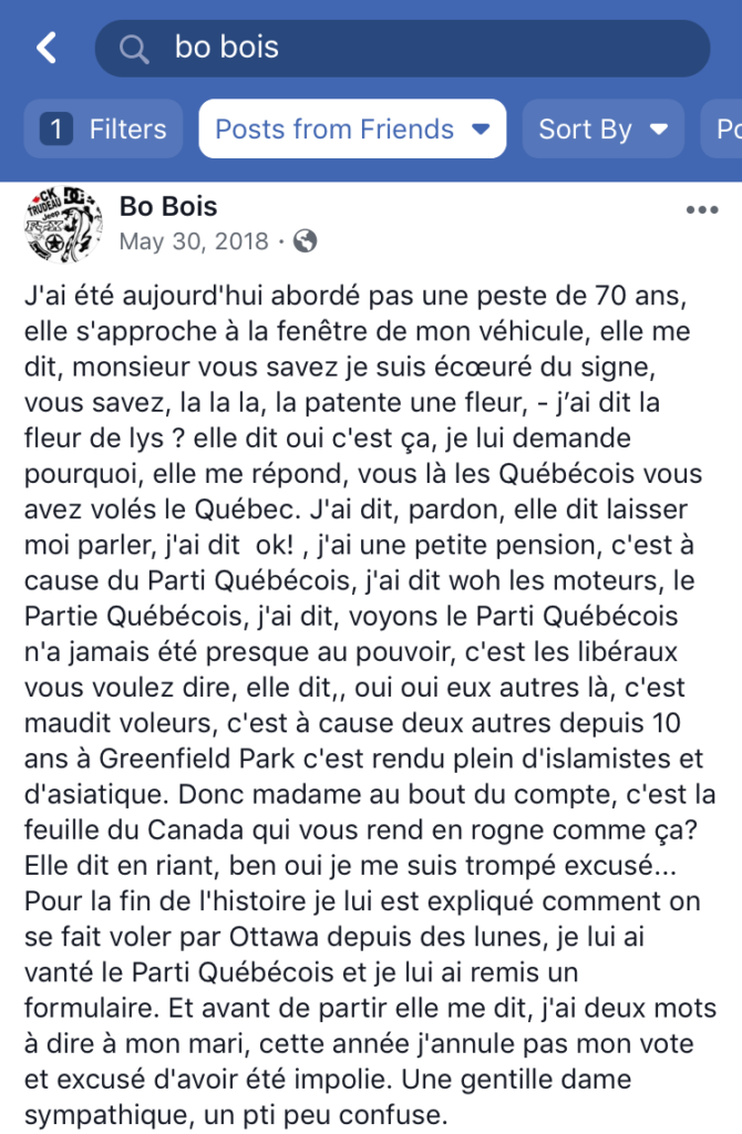  André Boies campaigns for the PQ…