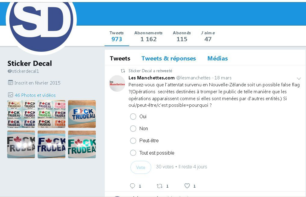  Le compte Twitter Sticker Decal est l’une des façades d’entreprise d’André Boies.