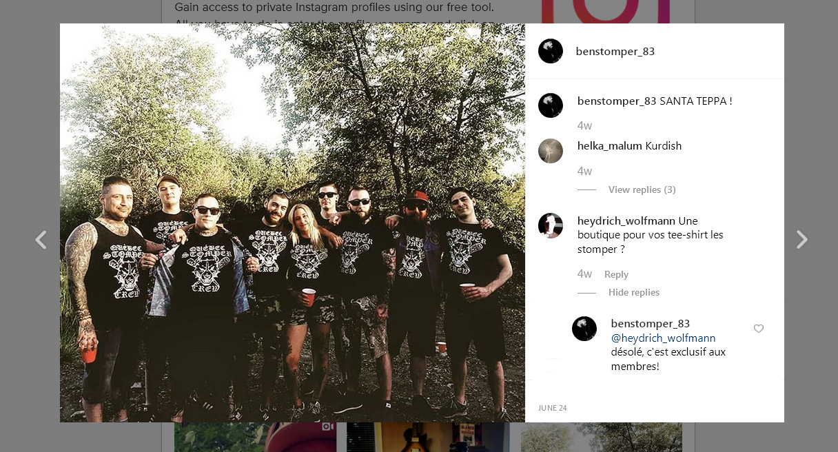  Ce preview Instagram montre Louis Fernandez recevant les couleurs du Québec Stomper Crew, juin 2019.