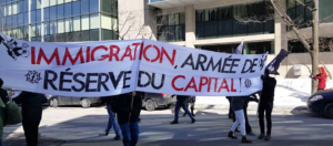 Bannière portée par Atalante le 4 mars 2017, à Québec.