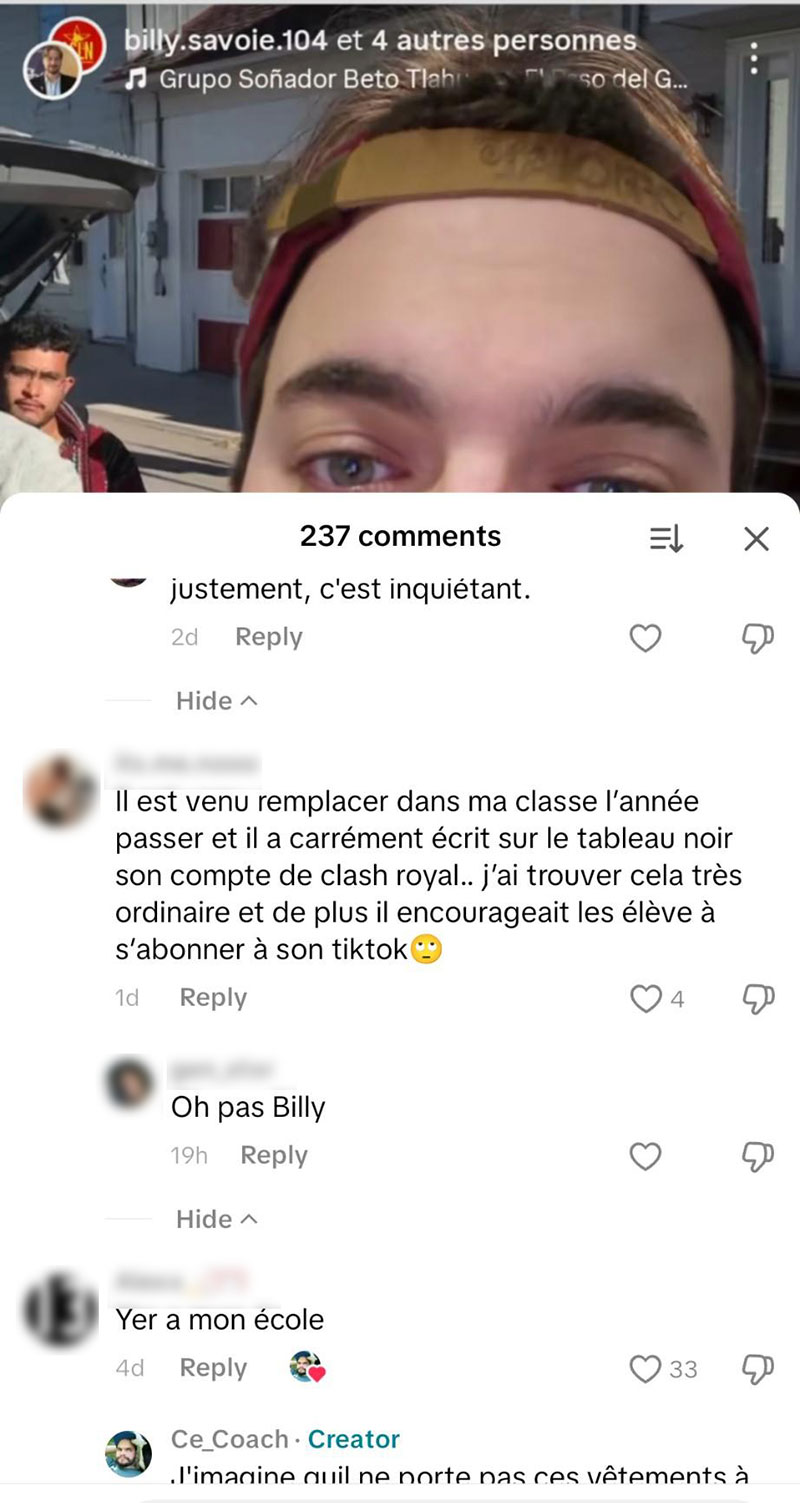 « ... et de plus il encourageait les élèves à s'abonner à son tiktok »