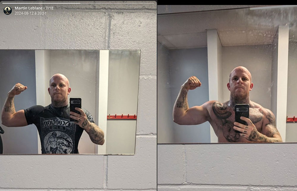 Martin Brouillette se fait des moues dans la glace. Notez qu'il porte le même t-shirt que sur la photo précédente.