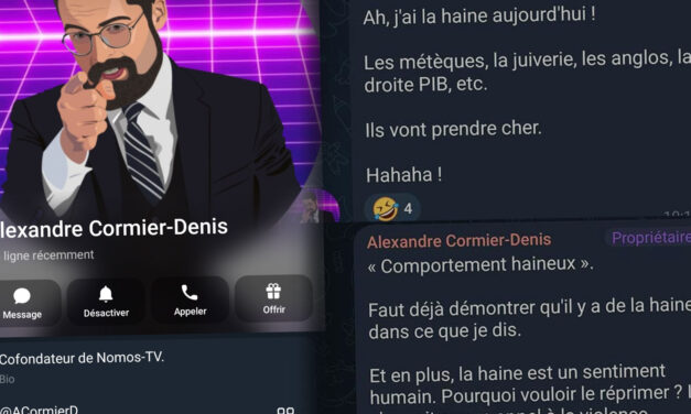 Le clavardoir privé de Nomos-TV : incursion dans le safe space raciste d’Alexandre Cormier-Denis et ses suiveux